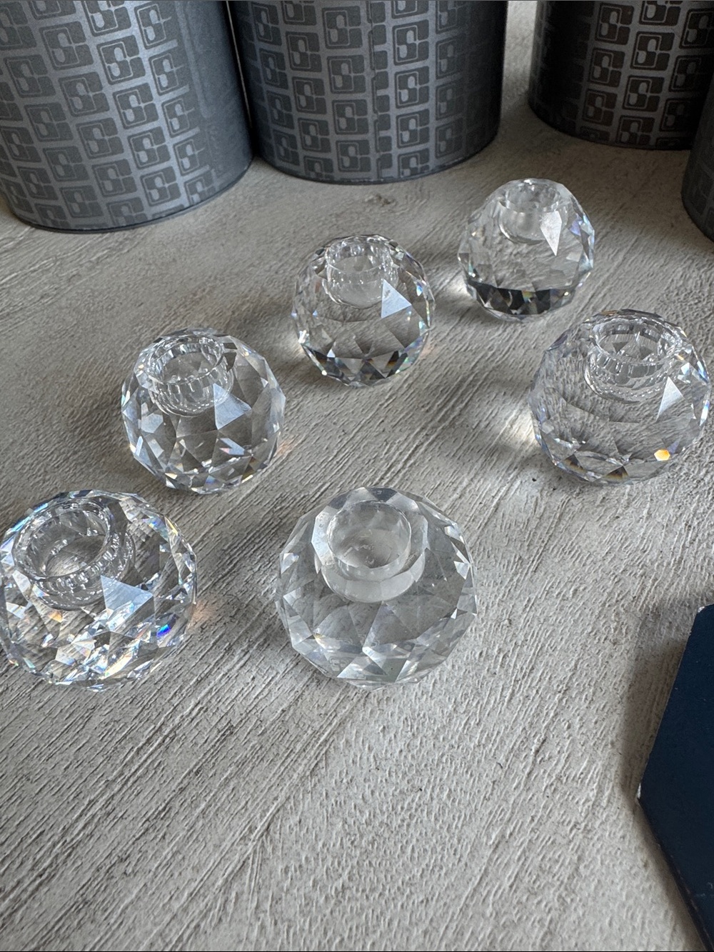 Set of 6 Swarovski mini globular crystal candle holders